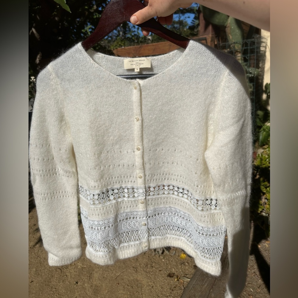 NWOT Sezane ecru lace cardigan